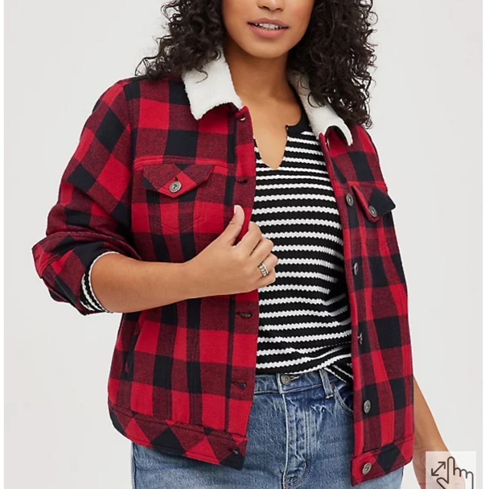 Torrid Red Buffalo Plaid Trucker Jacket size 2